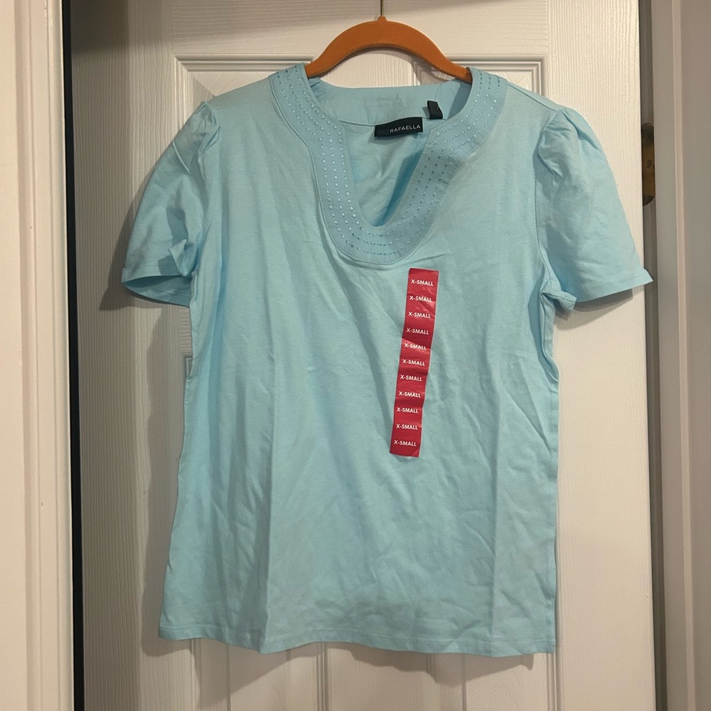 Rafaella XS Light Blue V-Neck Tee NWT